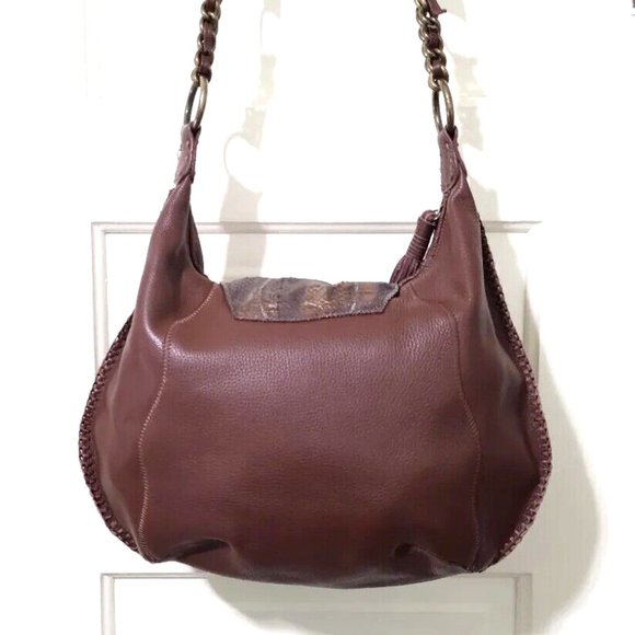 NEW Carlos Falchi CHI Brown 100% Leather Snake Skin Crescent Shoulder Bag Purse - Picture 4 of 13